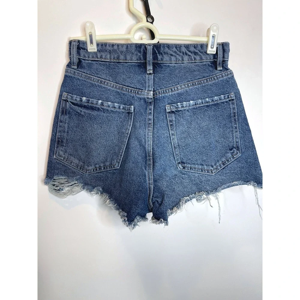 ZARA High Waisted Distressed Denim Cutoff Jean Shorts Blue‎ Size 2